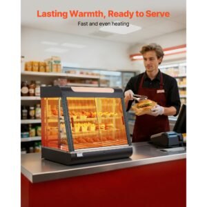 3 tier commercial food warmer display, 1200w food display warmer with led light, top storage and adjustable shelves, 86 185 fahrenheit steam heating, 106qt/100l for hamburger, pizza, bread