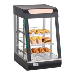 3-Tier Commercial Food Warmer Display, 800W Food Display Warmer with LED Light, Top Storage and Adjustable Shelves, 86-185 Fahrenheit Steam Heating, 60 Qt /57L for Hamburger, Pizza, Bread