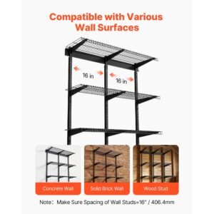 3 tier heavy duty wall garage shelving, 0.9 x 3 ft steel wall mounted shelving unit, 11 x 36 inch per shelf floating storage metal rack for garage with 450 lbs total weight capacity, black