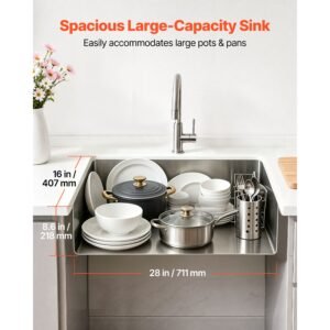 30 inch kitchen undermount single bowl sinks, stainless steel drop in farmhouse basin with accessories, household dishwasher sinks for rv, prep kitchen, laundry room, bar