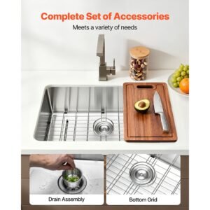 30 inch kitchen undermount single bowl sinks, stainless steel drop in farmhouse basin with accessories, household dishwasher sinks for rv, prep kitchen, laundry room, bar