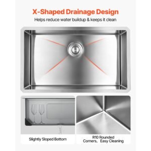 30 inch kitchen undermount single bowl sinks, stainless steel drop in farmhouse basin with accessories, household dishwasher sinks for rv, prep kitchen, laundry room, bar