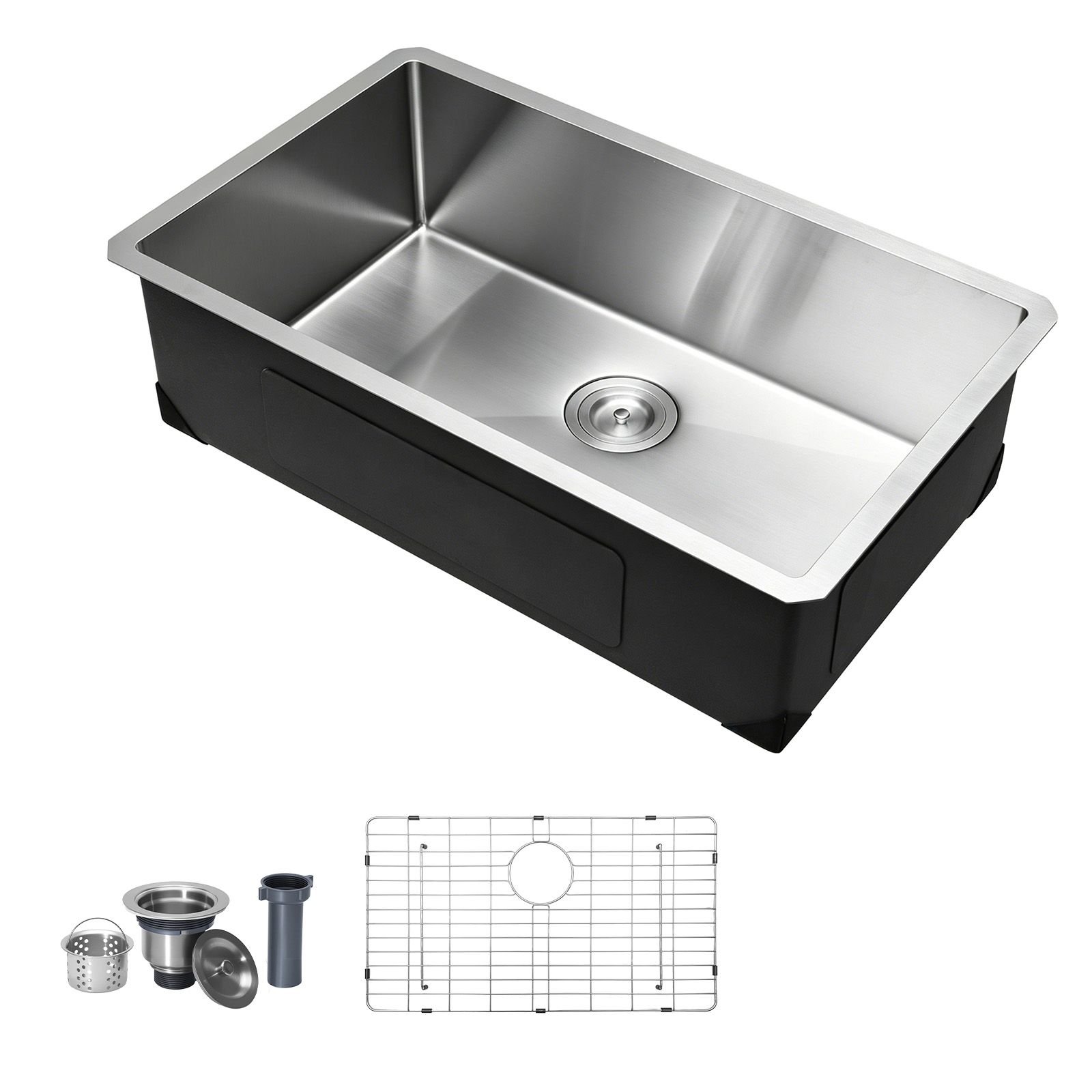 30 inch kitchen undermount single bowl sinks, stainless steel drop in farmhouse basin with accessories, household dishwasher sinks for rv, prep kitchen, laundry room, bar