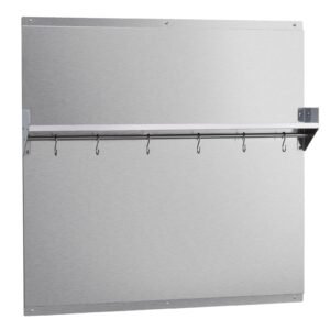 30" x 30" Stainless Steel Backsplash for Stove, Ultra Flat Splatter Guard with Storage Shelf & Hanging Rack, Wall Shield Range Hood Panel, Easy Clean, Pre-Drilled Holes for Easy Installation