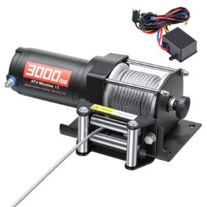 3000 lbs Electric Winch, 12V DC ATV/UTV Winch with Φ3/16 in x 39.4 ft Steel Wire Rope & Wired Remote Control, IP55 Waterproof, Aluminum Housing Fairlead Mount Plate for Towing ATV, Black