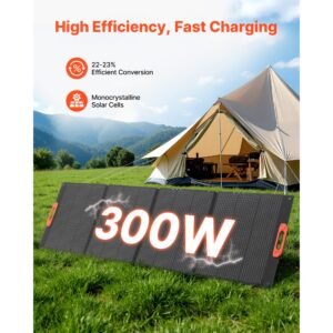 300w foldable monocrystalline solar panel, 23% high efficiency portable mono solar panel charger with mc4 output & 10 in 1 dc adapters, ip67 waterproof for power stations, camping, hiking trips