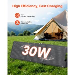 30w foldable solar panel charger, 16bb n type monocrystalline solar panel 24% efficiency, ultra light portable with usb a, usb a (qc3.0) & type c ports for camping, backpacking, phones, tablets