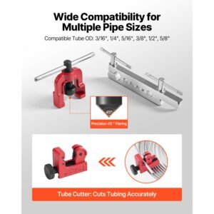 3/16" brake line repair kit, 45° single brake line flaring tool kit, 25ft copper coated brake line with 20 fittings & 2 unions, 3 in 1 tube bender (1/4", 5/16", 3/8"), tube cutter included