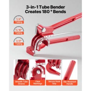 3/16" brake line repair kit, 45° single brake line flaring tool kit, 25ft copper coated brake line with 20 fittings & 2 unions, 3 in 1 tube bender (1/4", 5/16", 3/8"), tube cutter included