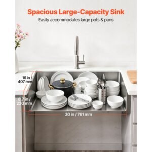 32 inch kitchen undermount single bowl sinks, stainless steel drop in farmhouse basin with accessories, household dishwasher sinks for rv, prep kitchen, laundry room, bar