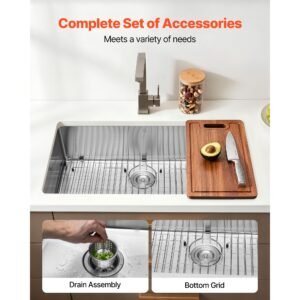 32 inch kitchen undermount single bowl sinks, stainless steel drop in farmhouse basin with accessories, household dishwasher sinks for rv, prep kitchen, laundry room, bar