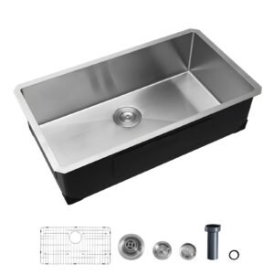 32-inch Kitchen Undermount Single Bowl Sinks, Stainless Steel Drop-In Farmhouse Basin with Accessories, Household Dishwasher Sinks for RV, Prep Kitchen, Laundry Room, Bar