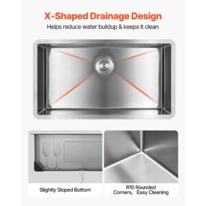 32 inch kitchen undermount single bowl sinks, stainless steel drop in farmhouse basin with accessories, household dishwasher sinks for rv, prep kitchen, laundry room, bar