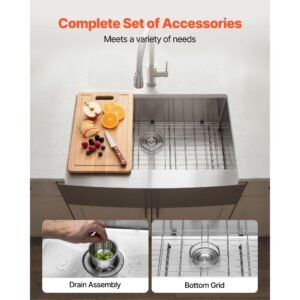 33 inch kitchen undermount single bowl sinks, stainless steel drop in farmhouse basin with accessories, household dishwasher sinks for rv, prep kitchen, laundry room, bar