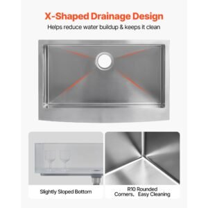 33 inch kitchen undermount single bowl sinks, stainless steel drop in farmhouse basin with accessories, household dishwasher sinks for rv, prep kitchen, laundry room, bar