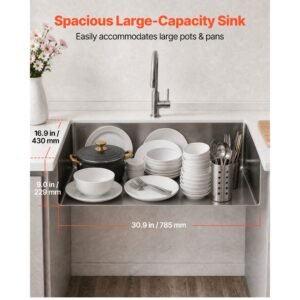 33 inch kitchen undermount single bowl sinks, stainless steel drop in farmhouse basin with ledge & accessories, household dishwasher sinks for rv, prep kitchen, laundry room, bar