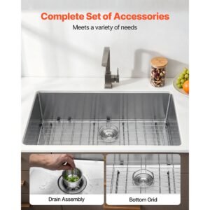 33 inch kitchen undermount single bowl sinks, stainless steel drop in farmhouse basin with ledge & accessories, household dishwasher sinks for rv, prep kitchen, laundry room, bar