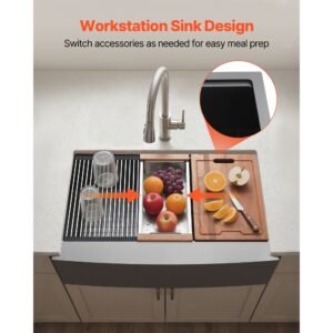 33 inch kitchen undermount single bowl sinks, stainless steel drop in farmhouse basin with ledge & accessories, household dishwasher sinks for rv, prep kitchen, laundry room, bar