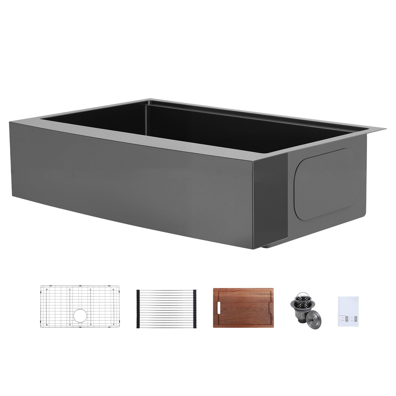 33 inch kitchen undermount single bowl sinks, stainless steel drop in farmhouse basin with ledge & accessories, household dishwasher sinks for rv, prep kitchen, laundry room, bar