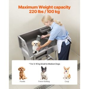 34" dog washing station, stainless steel pet grooming tub bathtub, professional dog wash sink with shower, faucet, soap holder, non slip stairs easy clean design for small pets cats (left door)