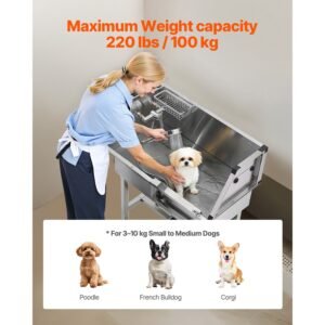 34" dog washing station, stainless steel pet grooming tub bathtub, professional dog wash sink with shower, faucet, soap holder, non slip stairs easy clean design for small pets cats (right door)