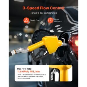3/4 inch npt automatic fuel nozzle with swivel, max flow rate 11.8 gpm, auto shut off diesel gas pump nozzle with 3 speed trigger lock & 0.78 in (od=20 mm) spout for gasoline, diesel, kerosene