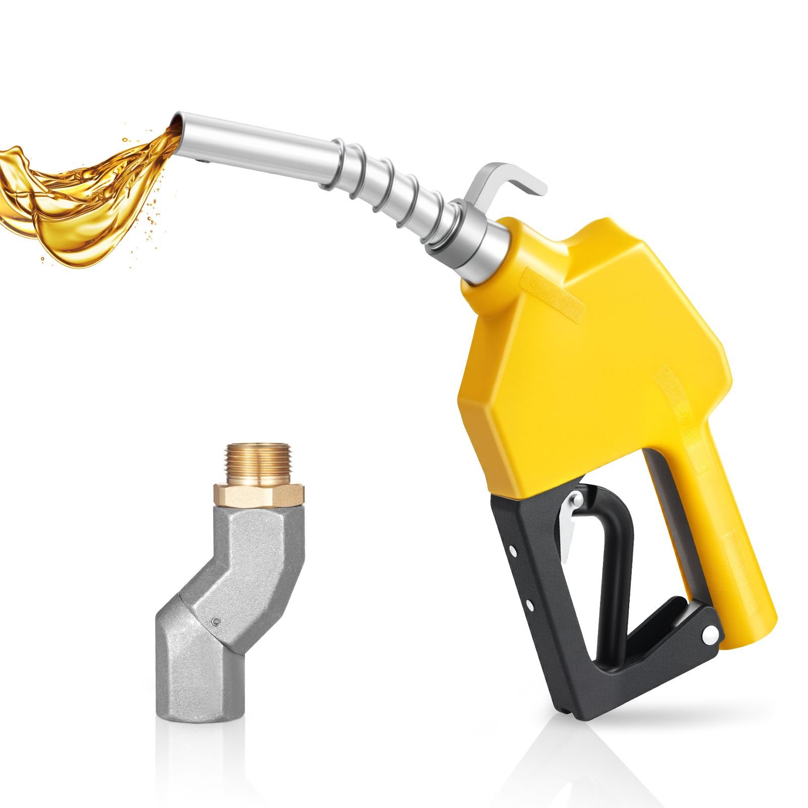 3/4 inch npt automatic fuel nozzle with swivel, max flow rate 11.8 gpm, auto shut off diesel gas pump nozzle with 3 speed trigger lock & 0.78 in (od=20 mm) spout for gasoline, diesel, kerosene