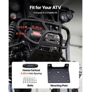 3500 lbs electric winch, 12v dc atv/utv winch with Φ0.21 in x 32.8 ft synthetic rope & wired remote control, ip55 waterproof, aluminum housing fairlead mount plate for towing atv, black