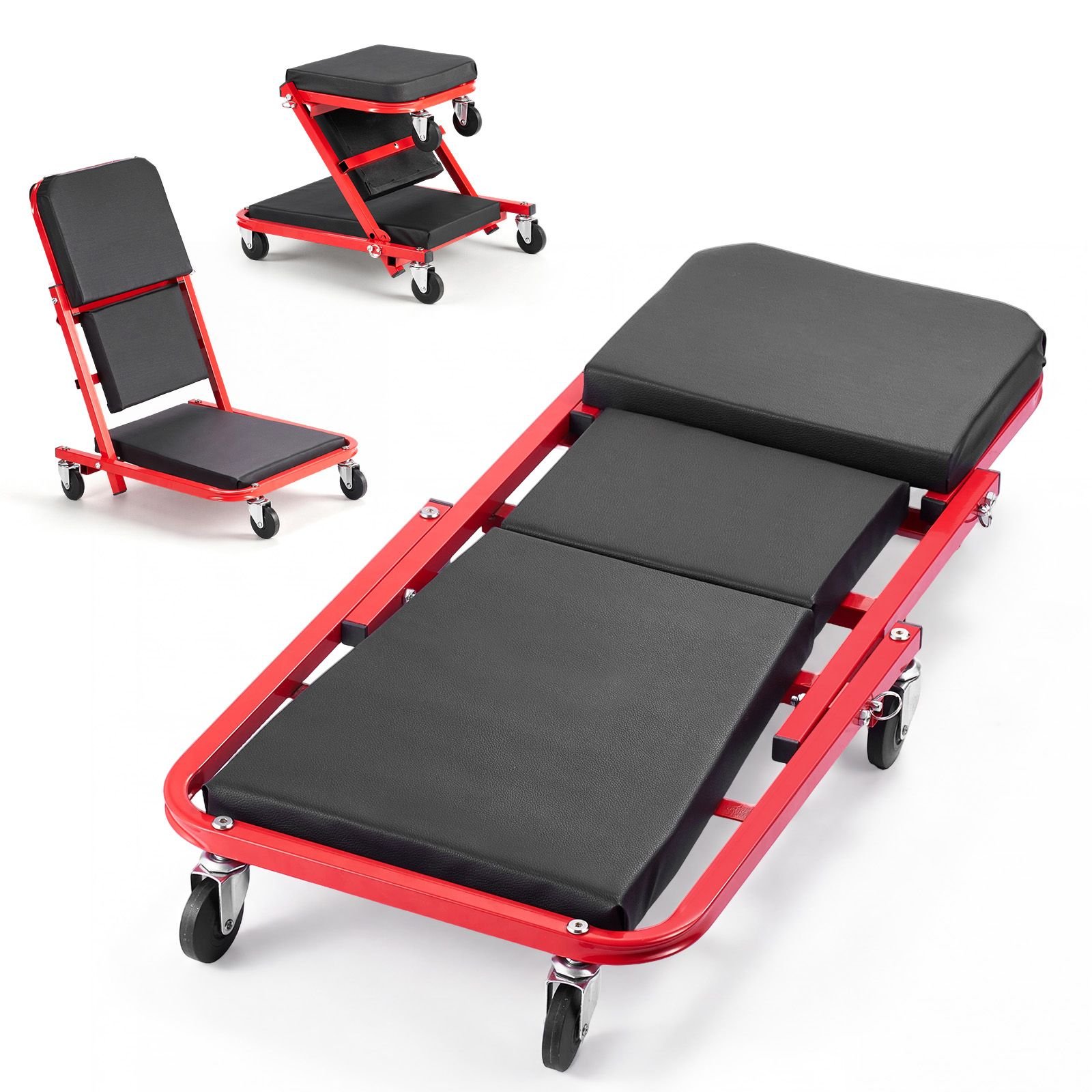 36 in 3 in 1 folding mechanic creeper, z creeper garage roller, 340 lbs under car rolling creeper with 6 swivel casters, padded headrest, lay down or sit for auto repair