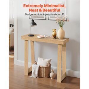 36 in console table, modern desk behind the couch, wooden rectangle entrance desk, narrow long sofa table accent stand, ideal for hallway, bedroom, living room, foyer, easy assembly, burlywood