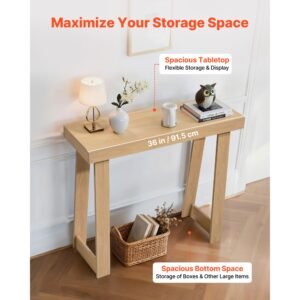 36 in console table, modern desk behind the couch, wooden rectangle entrance desk, narrow long sofa table accent stand, ideal for hallway, bedroom, living room, foyer, easy assembly, burlywood