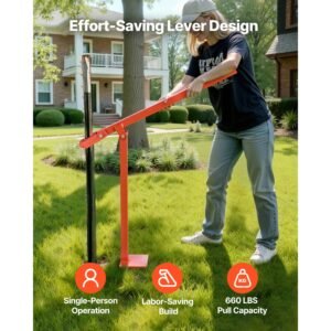 36 in t post puller, heavy duty fence post pullers with puller plate & 47 in lifting chain, labor saving t post remover tool for round fence posts, sign posts & tree stumps