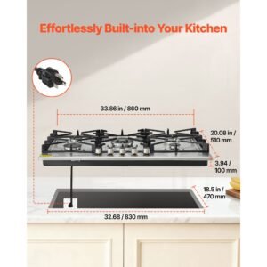 36 inch gas cooktop 5 burners gas stove top, max 38300btu built in stainless steel stove top lpg/ng convertible dual fuel cooktop stoves with sabaf dual ring burner for kitchen apartment rvs