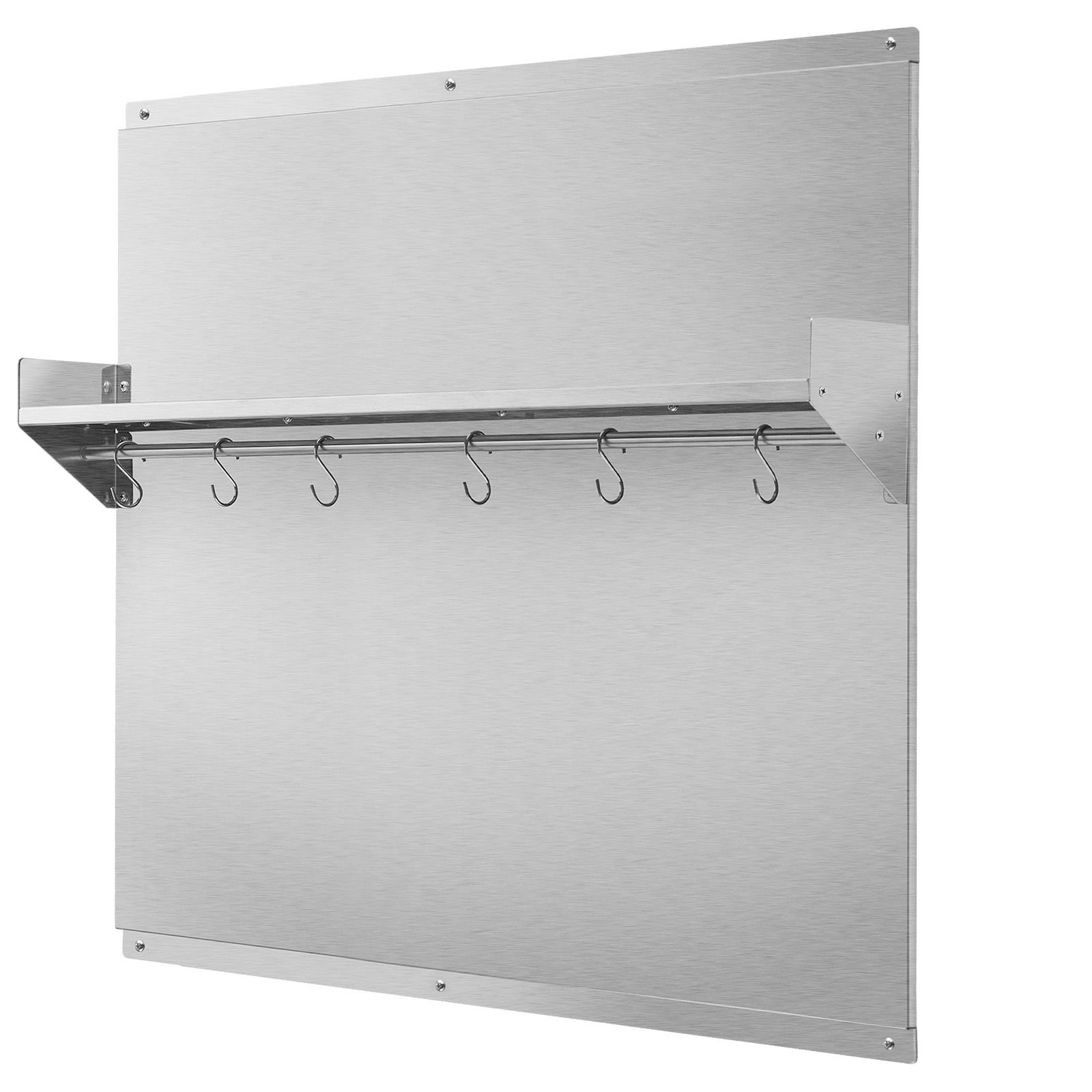 36" x 30" stainless steel backsplash for stove, ultra flat splatter guard with storage shelf & hanging rack, wall shield range hood panel, easy clean, pre drilled holes for easy installation