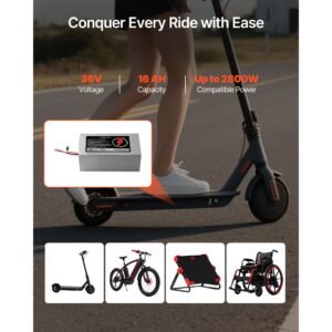 36v electric scooter battery, 16ah, ebike lithium battery pack with 30a bms, charger, t plug expansion cable, 500+ cycles, compatible with 2880w motors, for electric bikes bicycles, scooters