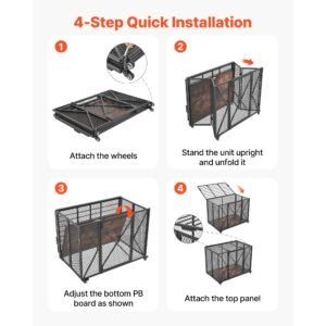 38 inch heavy duty dog crate, max load 250 lbs, foldable indestructible escape proof dog kennel indoor for high anxiety small & medium breeds, steel pet cage with double doors & lockable wheels