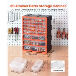 39 drawer storage organizer, plastic, drawer storage cabinet for garage organization, stackable small parts organizer, wall mounted toolbox, for hardware, beads, screws, crafts, building bricks