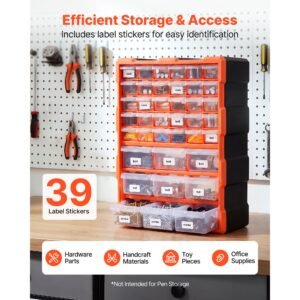 39 drawer storage organizer, plastic, drawer storage cabinet for garage organization, stackable small parts organizer, wall mounted toolbox, for hardware, beads, screws, crafts, building bricks