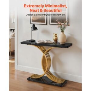 39 in gold console table, modern desk behind the couch, wood rectangle entrance desk, narrow long sofa table accent stand with metal legs for hallway, bedroom, living room, foyer, easy assembly