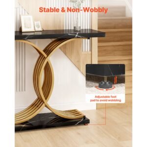 39 in gold console table, modern desk behind the couch, wood rectangle entrance desk, narrow long sofa table accent stand with metal legs for hallway, bedroom, living room, foyer, easy assembly