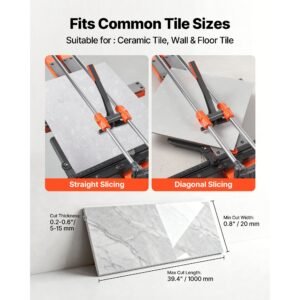 39.4 inch manual tile cutter, upgraded sliding head cutting tool with spring loaded base, angle fence, tungsten carbide cutting wheel, alignment guide, for diy pros, ceramic, floor, wall tiles