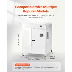 3d printer enclosure with ventilation, dustproof waterproof transparent acrylic 3d printer tent, constant temperature protective case with led, compatible with bambu lab, ender, neptune, kobra