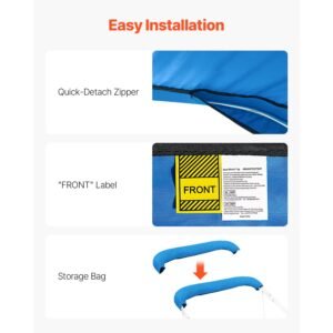 4 bow bimini top replacement cover, 8 ft long, durable 600d marine grade waterproof sun shade boat canopy with storage boot, easy install zipper sleeve awning, 96"l x (91" 96")w, blue (no frame)