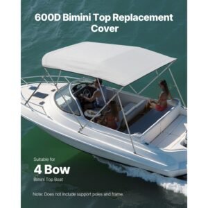 4 bow bimini top replacement cover, 8 ft long, durable 600d marine grade waterproof sun shade boat canopy with storage boot, easy install zipper sleeve awning, 96"l x (91" 96")w, gray (no frame)