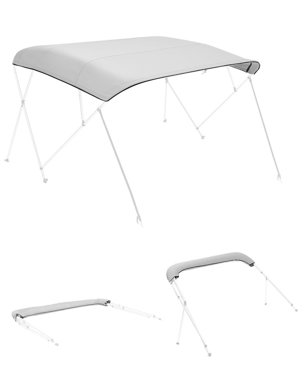 4 bow bimini top replacement cover, 8 ft long, durable 600d marine grade waterproof sun shade boat canopy with storage boot, easy install zipper sleeve awning, 96"l x (91" 96")w, gray (no frame)