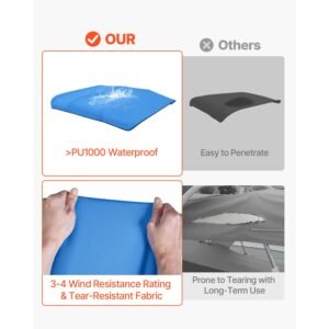 4 bow bimini top replacement cover, 8 ft long durable 600d marine grade waterproof sun shade boat canopy with storage boot, easy install zipper sleeve awning, 96"l x (97" 103")w, blue (no frame)