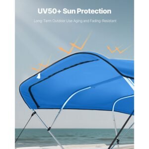 4 bow bimini top replacement cover, 8 ft long durable 600d marine grade waterproof sun shade boat canopy with storage boot, easy install zipper sleeve awning, 96"l x (97" 103")w, blue (no frame)