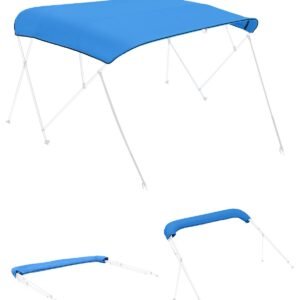 4 bow bimini top replacement cover, 8 ft long durable 600d marine grade waterproof sun shade boat canopy with storage boot, easy install zipper sleeve awning, 96"l x (97" 103")w, blue (no frame)