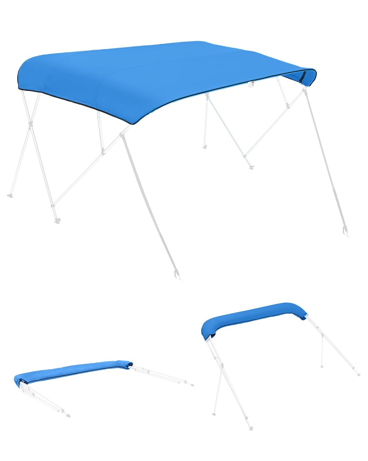 4 bow bimini top replacement cover, 8 ft long durable 600d marine grade waterproof sun shade boat canopy with storage boot, easy install zipper sleeve awning, 96"l x (97" 103")w, blue (no frame)