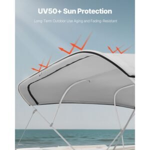 4 bow bimini top replacement cover, 8 ft long durable 600d marine grade waterproof sun shade boat canopy with storage boot, easy install zipper sleeve awning, 96"l x (97" 103")w, gray (no frame)